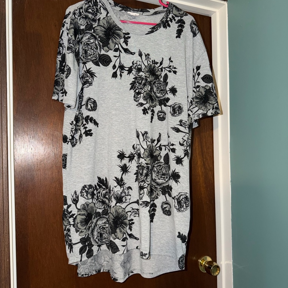 2X LULAROE Gray Floral Shift Dress with Black Rose Print. MUST BE BUNDLED
